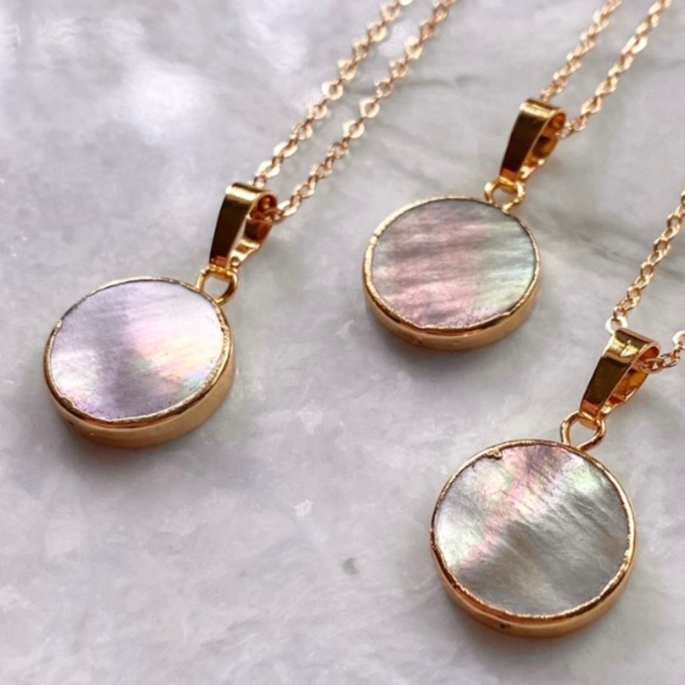 Stunning Handmade Boho Carved Mother of Pearl Gold Minimalist Necklace